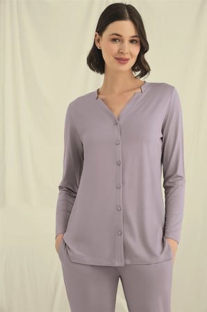 Arias Closet Uzun Kollu Boydan Düğmeli V Yaka Pijama Takımı
