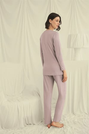 Arias Closet Uzun Kollu Boydan Düğmeli V Yaka Pijama Takımı