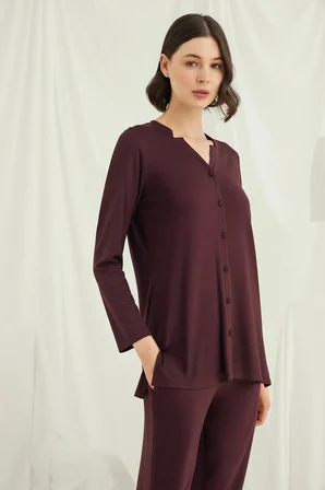 Arias Closet Uzun Kollu Boydan Düğmeli V Yaka Pijama Takımı