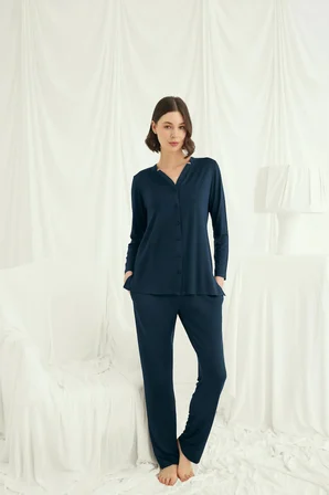 Arias Closet Uzun Kollu Boydan Düğmeli V Yaka Pijama Takımı