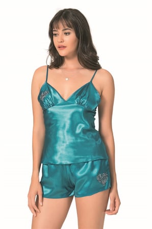 Arias Closet Petrol Saten Babydoll Şort Takımı
