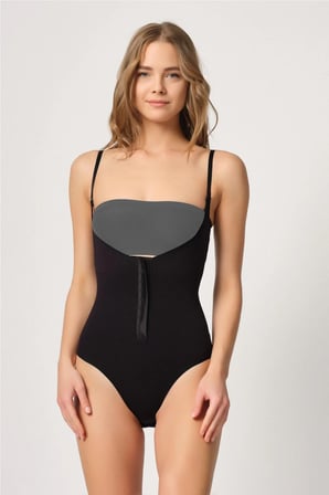 Siyah Göğsü Açık Agraflı Body Korse