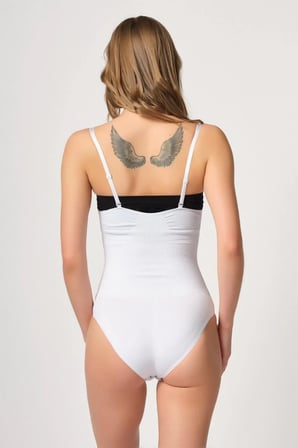 Beyaz Göğsü Açık Agraflı Body Korse