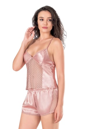 Arias Closet Koyu Pudra Saten Babydoll Şort Takımı