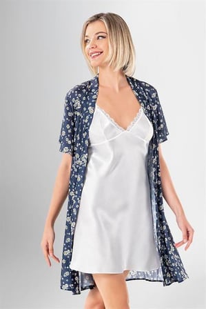 Arias Closet Şık Desenli Saten 'li Kısa Sabahlık Takımı