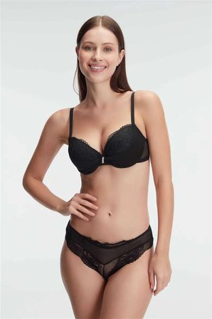 Arias Closet Balenli Destekli Dolgulu Taşlı Dantelli Sütyen ve Slip Takım