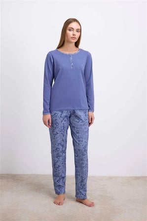 Arias Closet % Pamuklu Uzun Kollu T-Shirt ve Desenli Pantolon Pijama Takımı
