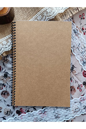 A5 Kalın Kraft Kapak 110 Gr Beyaz İç 30 yaprak 60 Sayfa Defter, Scrapbook, Bullet Journal İçin Uygun