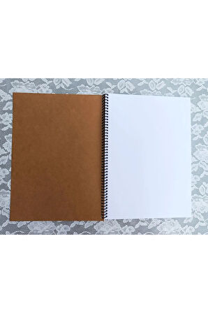 A4 Kalın Kraft Kapak 120 Gr Beyaz İç 30 yaprak 60 Sayfa Defter Scrapbook Bullet Journal Eskiz Defter