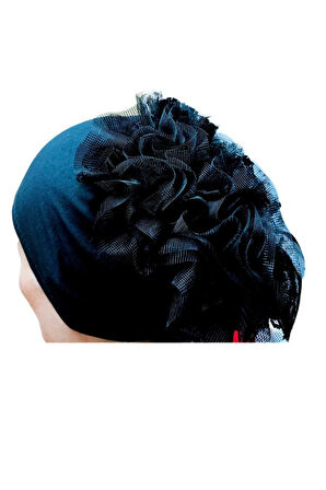 Fırfırlı Bone , Hijab , Bone , Topuz , Siyah Penye Bone