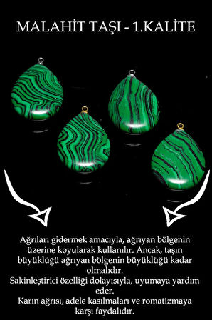 Sertifikalı 24k Altın Kaplama Damla Kesim Malahit Taşı Kolye