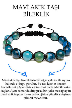 Sertifikalı Aaa Kalite Mavi Akik Taşı Bileklik - Makrome
