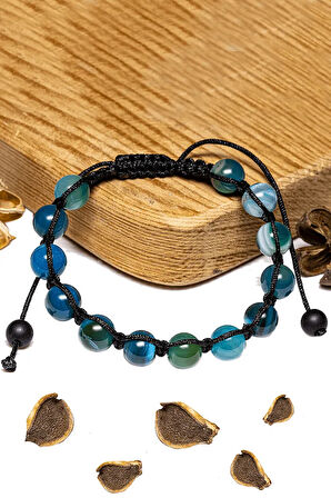 Sertifikalı Aaa Kalite Mavi Akik Taşı Bileklik - Makrome