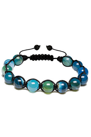 Sertifikalı Aaa Kalite Mavi Akik Taşı Bileklik - Makrome
