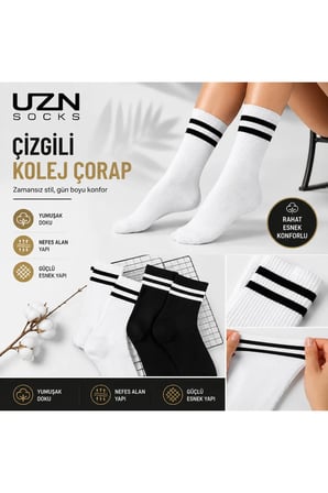 6 Çift Siyah Beyaz Kolej Çorap Pamuklu Spor Soket Çorap Unisex Günlük