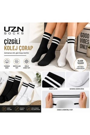 6 Çift Siyah Beyaz Kolej Çorap Pamuklu Spor Soket Çorap Unisex Günlük