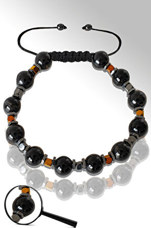 Sertifikalı Rose Silver Hematitli Doğal Siyah Turmalin Taşı Bileklik - Ayarlamalı