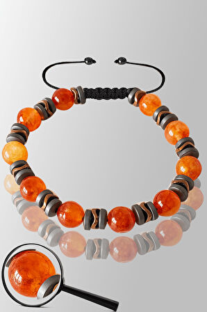 Sertifikalı Mat Rose Hematit Karnelyan Akik Taşı Bileklik - Ayarlamalı