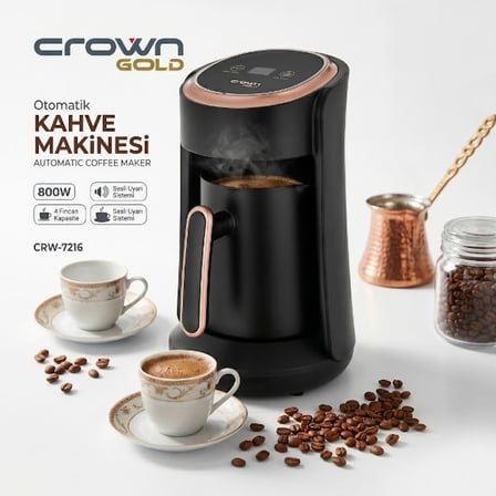 İçecek Hazırlama Mutfak Aleti Günlük Kullanım Crown Gold 800W 4 Fincan Otomatik Türk Kahve Makine