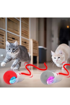 Hareketli Şarjlı Işıklı 360 Derece Dönen Akıllı Oyun Topu Kuyruklu İnteraktif Kedi Köpek Oyun Topu -