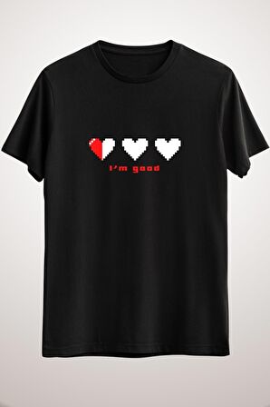 Erkek Siyah "ı'm Good" Pixel Hearts