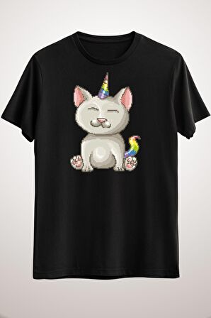 Erkek Siyah I Am A Kittycorn, 80's Pixel Game Graphics