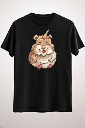 Erkek Siyah I Am A Hamstercorn, Funny Unicorn Hamster 80's Pixel Game Graphi