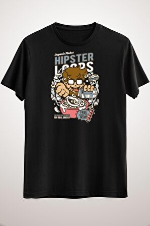 Erkek Siyah Hipster Loops Cereal Breakfast Urban Street Design