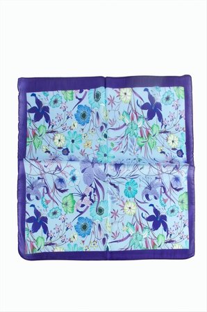 Çiçek Desenli Mor Renkli Zr Şifon Fular 50*50 cm