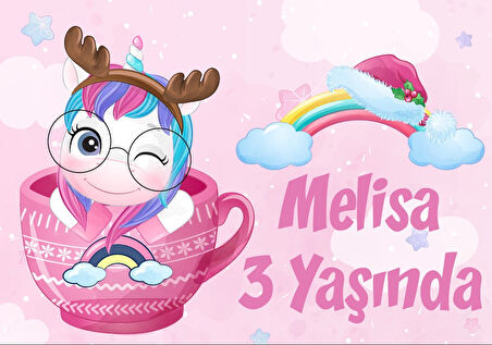 Pembe Univorn Doğum Günü Afişi - 50x70 Cm