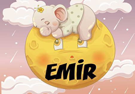 Ayda Uyuyan Fil Temalı Doğum Günü Afişli - 70x100 Cm