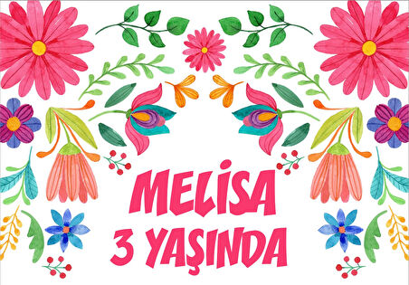 Çiçekkler Temalı Doğum Günü Afişi - 35x50 Cm