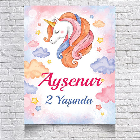 Unicorn Temalı Doğum Günü Afişi 100X150 cm