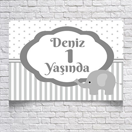 Çizgili Fil Temalı Doğum Günü Afişi 70X100 cm