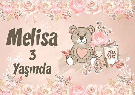 Pembe Ayıcık Temalı Doğum Günü Afişi - 70x100 Cm