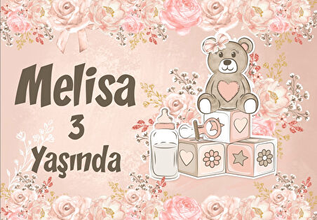 Pembe Ayıcık Temalı Doğum Günü Afişi - 70x100 Cm