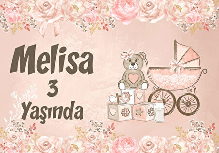 Pembe Ayıcık Temalı Doğum Günü Afişi - 50x70 Cm