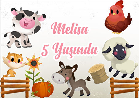 Sevimli Çiftlik Hayvanları Temalı Doğum Günü Afişi - 50x70 Cm