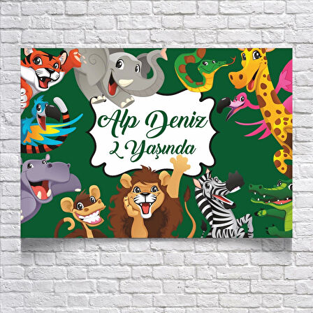 Safari Hayvanlar Temalı Doğum Günü Afişi 35X50 cm