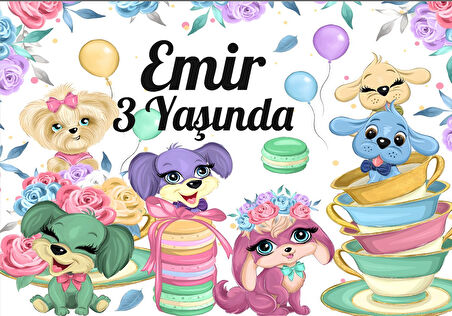 Sevimli köpekler temalı Doğum Günü Afişi - 70x100 Cm