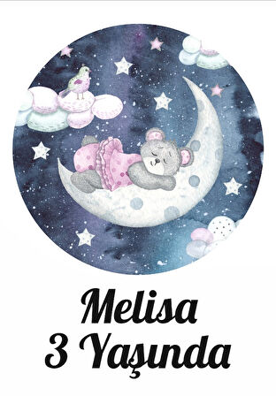 Ayda Uyuyan Ayı Temalı Doğum Günü Afişi - 50x70 Cm