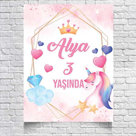 Unicorn Temalı Doğum Günü Afişi 50X70 cm