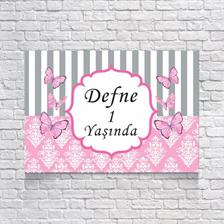 Pembe Kelebek Temalı Doğum Günü Afişi 70X100 cm