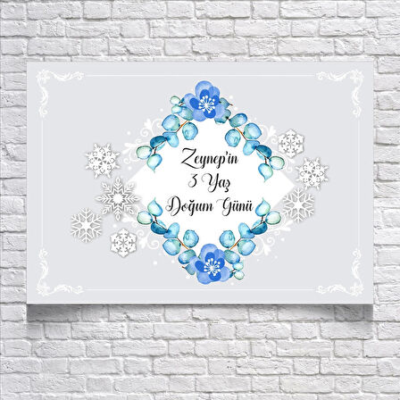 Mavi Çiçek Temalı Doğum Günü Afişi 100X150 cm