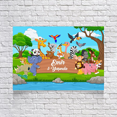 Safari Sevimli Hayvanlar Temalı Doğum Günü Afişi 35X50 cm