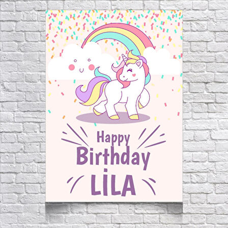 Unicorn Temalı Doğum Günü Afişi 35X50 cm