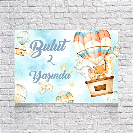 Balondaki Sevimli Hayvanlar Temalı Doğum Günü Afişi 35x50 Cm