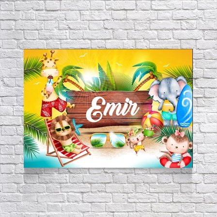 Safari Yaz Tatili Temalı Doğum Günü Afişi 100x150 Cm