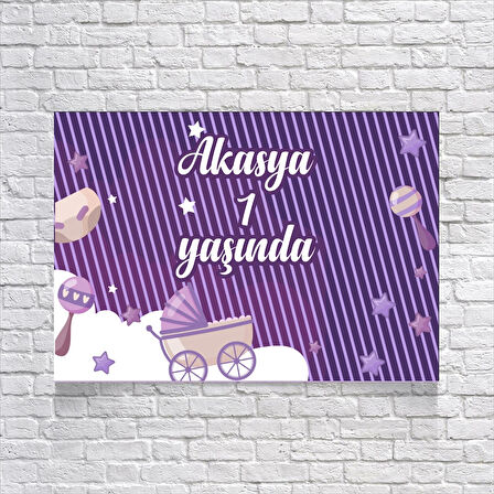 Mor Çizgili Doğum Günü Afişi 70X100 cm