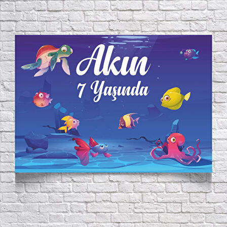 DENİZ VE BALIK TEMALI DOĞUM GÜNÜ AFİŞİ 35X50 cm